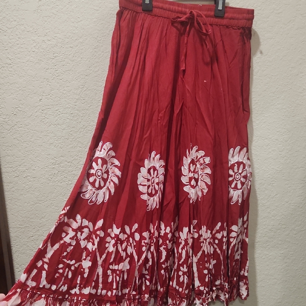 Jackpot Red and White Floral Maxi Skirt